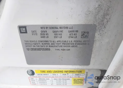 2012 Chevrolet Malibu 1Lz from USA, damaged, VIN 1G1ZE5E00CF253859